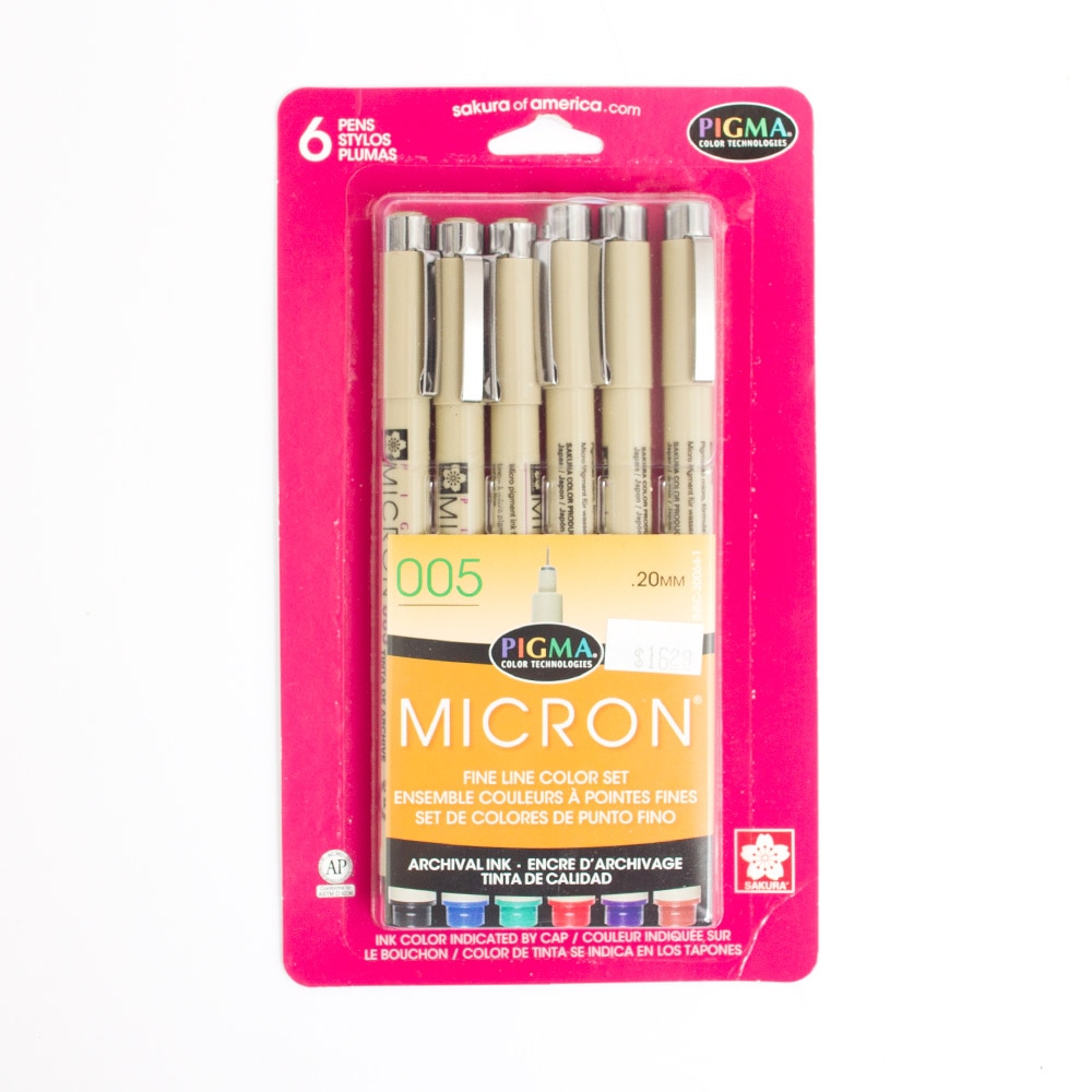 Assorted Colors, Sakura, Pigma, Micron, Pen, 6 Count, Set, (005)